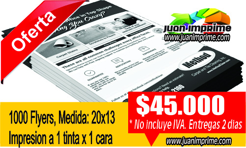 Juanimprime; diseño e impresion de volantes o flyers economicos en appel bond a 1 tinta. Envios a nivel nacional
